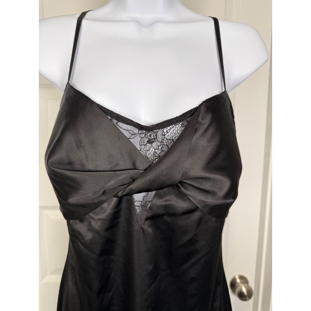 GUESS Lace-Trim Slip Dress Black Satin Midi Y2K Minimalist Wedding Guest - Picture 4 of 8